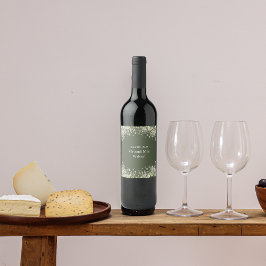 Den ömtåliga Blommigten på Oliv grönt Bröllop-Vin- Vinflaska Etikett