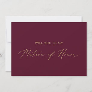 Den ömtåliga Frieri Guld Burgundy Matron of Honor Inbjudningar