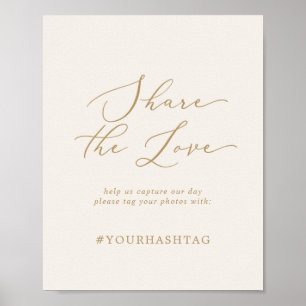 Den ömtåliga Guld-Cream Hashtaggen Kärlek Bröllop Poster
