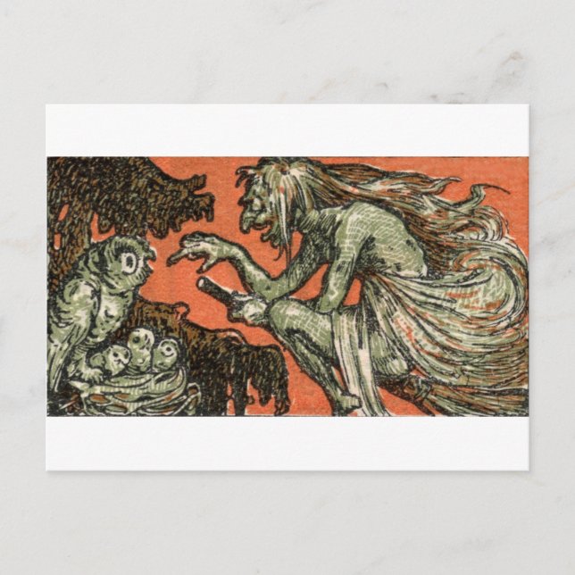 Den onda häxan och uggla vykort (Framsida)