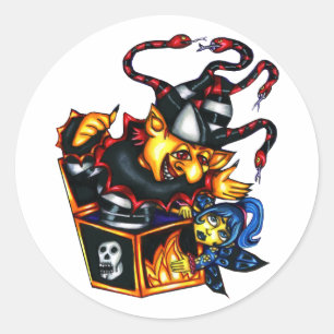 Den onda Jacken i boxen och den feta gotska konste Runt Klistermärke