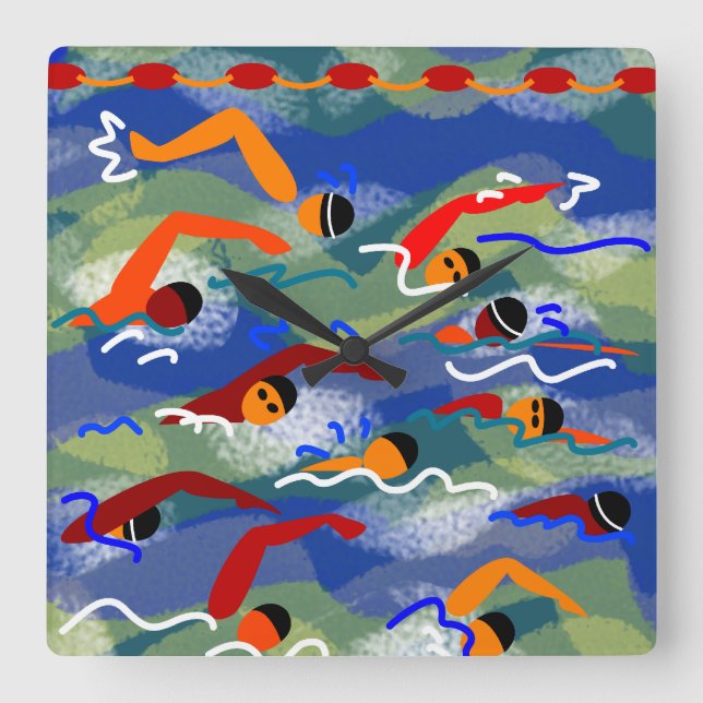 Den öppna vattensimman tar tid på fyrkantig klocka (Framsida)