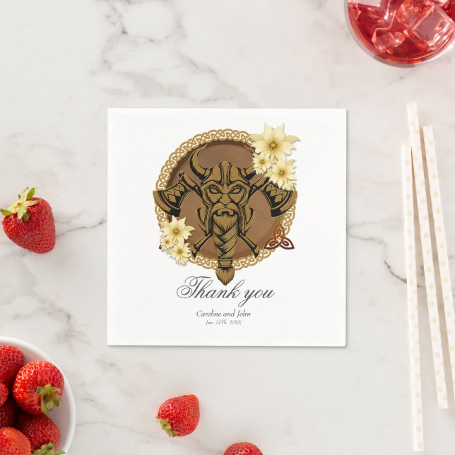 Den orädda vikningen med Helmet med horn. Pappersservett (Insitu)