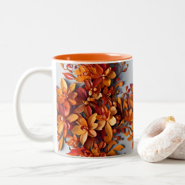 Den orange blomster Mönsterdesign Två-Tonad Mugg (Med munk)