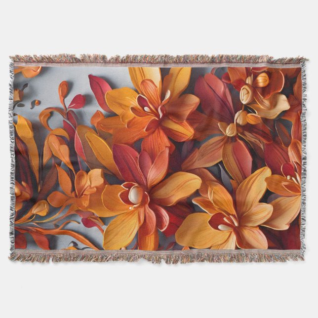 Den orange blomsterlöstermönsterdesignen filt (Framsidan)