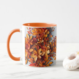 Den orange blomstermönstrade tvåtonskaffekoppen mugg