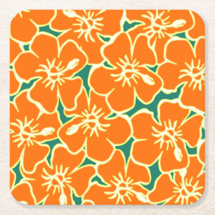 Den orange hibiskusen blommar tropiska hawaianska underlägg papper kvadrat