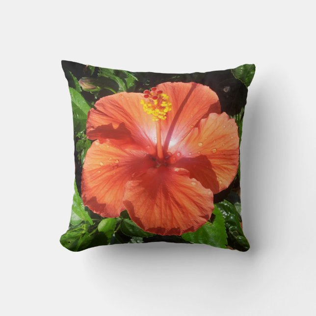 Den orange hibiskusen dämpar kudde (Framsida)
