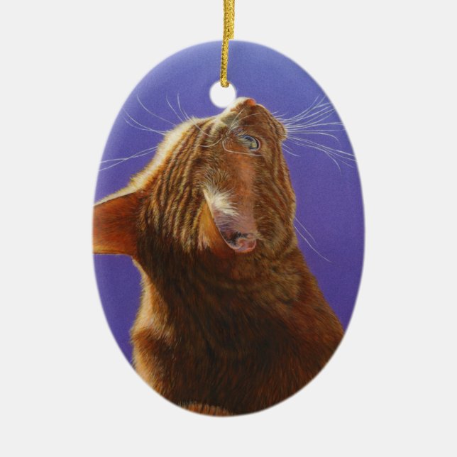 Den orange tabby kattängeln tänder #2 julgransprydnad keramik (Framsidan)