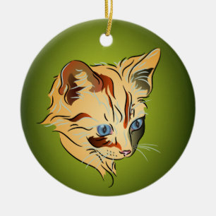 Den orange Tabbykattungen med blått synar jul Julgransprydnad Keramik