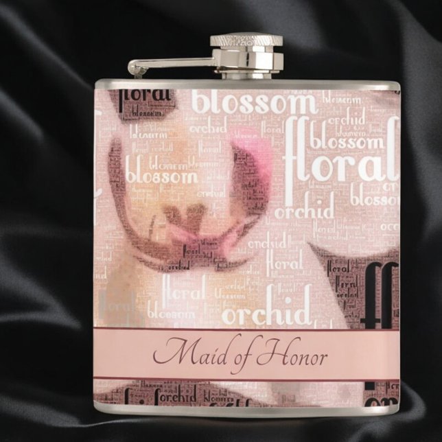 Den orkidéartade Blommigten anpassningsbar Ro vid  Fickplunta (flask front with template text)