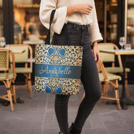 Den ornerade Vintagen Shiny Guld och den blå judis Tygkasse