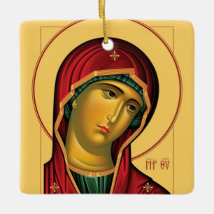 Den ortodoxa ikonen Theotokos (Virgin Mary) Julgransprydnad Keramik