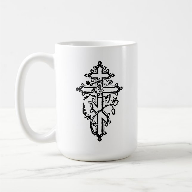 Den ortodoxa kristna ornaten Kor 15 oz. Kaffemugg (Vänster)