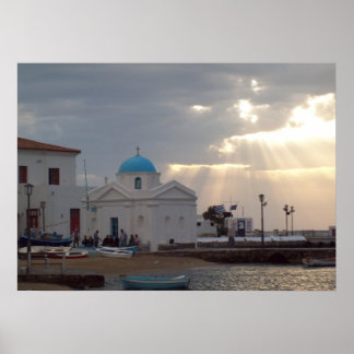 Den ortodoxa kyrkan Mykonos Island Grekland Poster