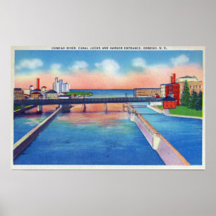 Den Oswego floden beskådar av kanalen låser & Poster