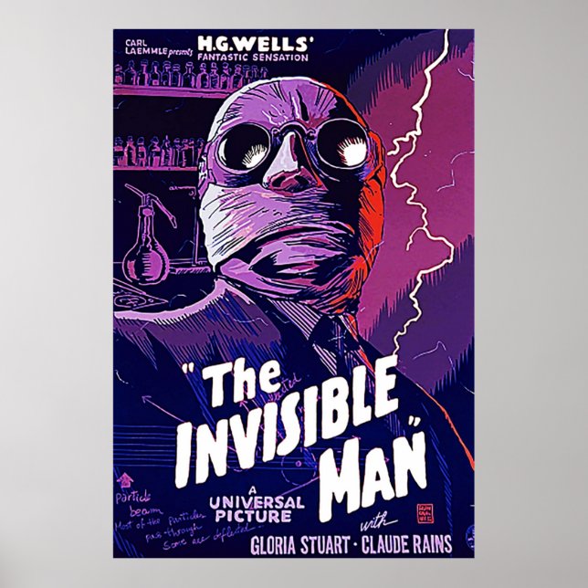 Den osynliga mannen Classic Horror Monster Movie T Poster (Framsidan)