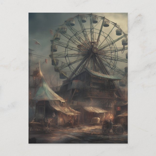 Den övergivna dystopian Carnival Tält Ferris Wheel Vykort (Framsida)
