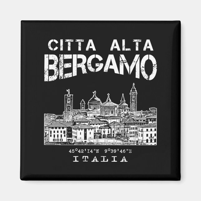 Den övre staden (Citta Alta) i Bergamo, Italien. Magnet (Framsidan)