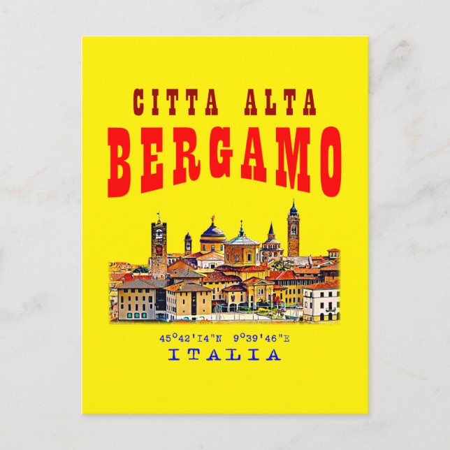 Den övre staden (Citta Alta) i Bergamo. Italien. Vykort (Framsida)