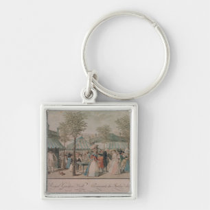 Den Palais Royal trädgården går, 1787 Fyrkantig Silverfärgad Nyckelring