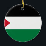Den palestinska flagga (علمفلسطين) julgransprydnad keramik<br><div class="desc">Den palestinska flagga (علمفلسطين) är van vid föreställer det palestinska folket.  Palestina flagga är ett tricolor av tre randar (svart,  vit och grönt från vertikalt) som överdras av en röd triangel som utfärdar från hissa. Dessa är deArabiska färgerna.  علمفلسطينهورايةاستخدمهاالفلسطينيونمنذالنصفالأولمنالقرنالعشرينللتعبيرعنطموحهمالوطني. يتكونهذاالعلممنثلاثةخطوطأفقيةمتماثلة (منالأعلىللأسفل,  أسود,  وأبيض,  وأخضر) ورأسالمثلثواقععلىثلثطولالعلمأفقيا för فوقهامثلثأحمرمتساويالساقينقاعدتهعندبدايةالعلم (القاعدةتمتدعموديا).</div>