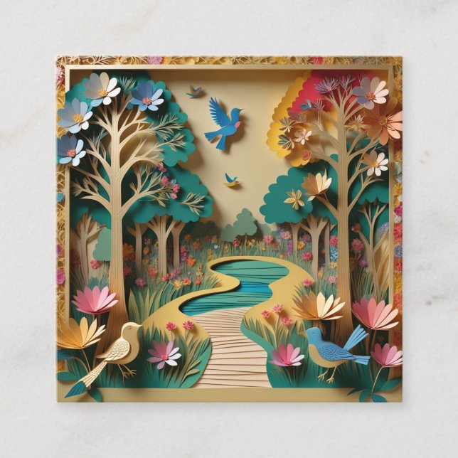 Den pappra delen guld färg 3d fyrkantigt visitkort (Framsida)