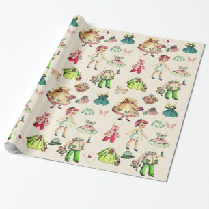 Den papprare dockan och utdrag från vintage stil presentpapper