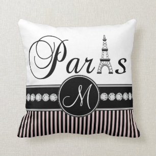 Den Paris för rosasvartrandar monogramen kudder Kudde
