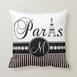 Den Paris för rosasvartrandar monogramen kudder Kudde