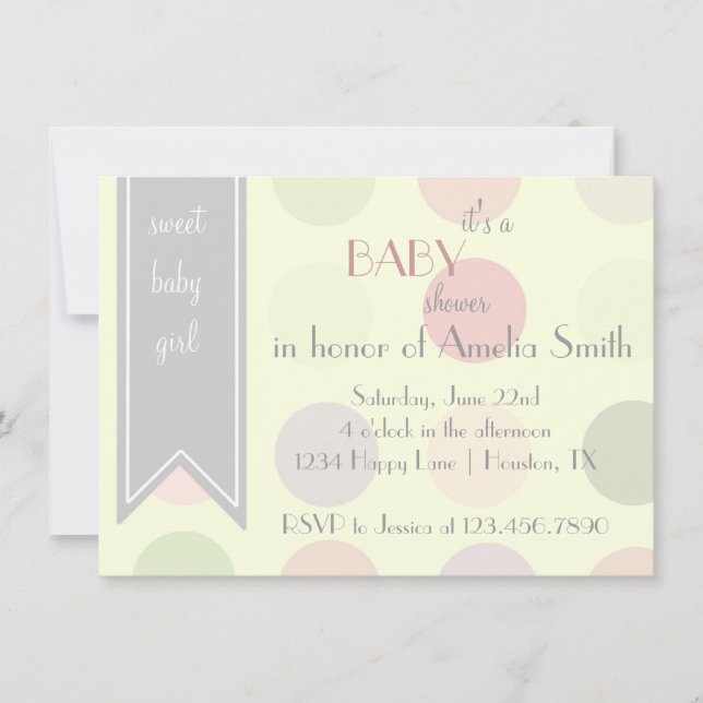 Den pastellfärgade polkaen pricker inbjudningar (Framsida)