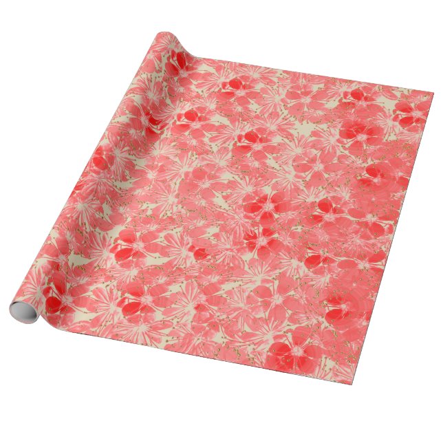 Den pastellfärgade röda blomman blomstrar på kräm presentpapper (Utrullad)