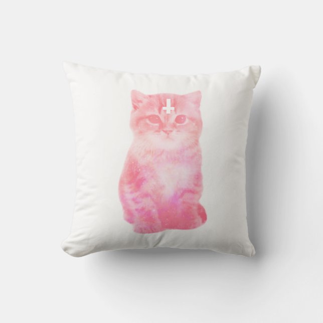 Den pastellfärgade rosa katten kudder kudde (Framsida)