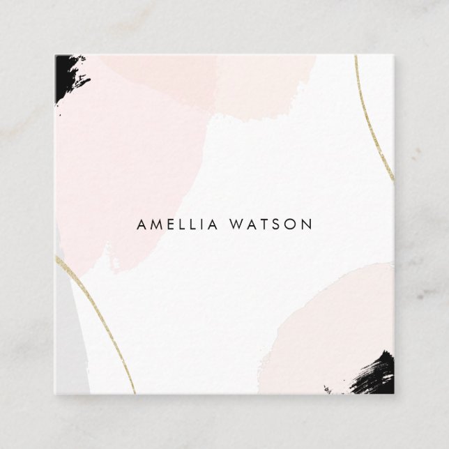 Den pastellfärgade rosa-, svart- & fyrkantigt visitkort (Framsida)