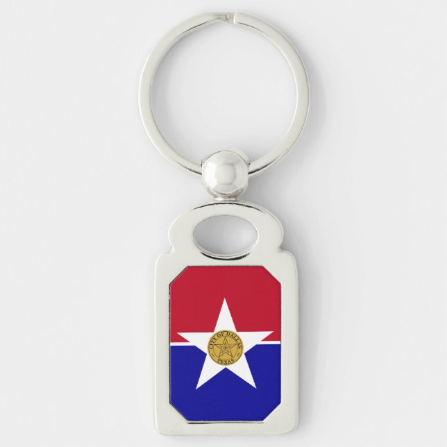 Den patriotiska nyckelkedjan med Flagga Dallas Rektangulärt Silverfärgad Nyckelring (Framsidan)