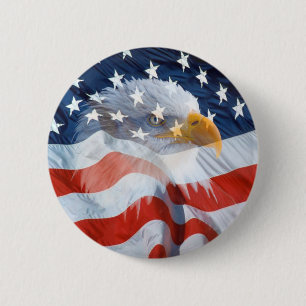 Den patriotiska örnamerikanska flaggan knäppas knapp