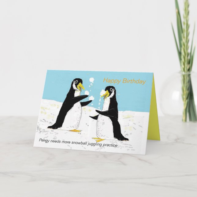 Den Pengy pingvinet kastar snöboll att jonglera. Kort (Framsida)