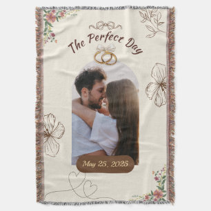 Den perfekta dagen Anpassad bröllopsbild med ringa Filt