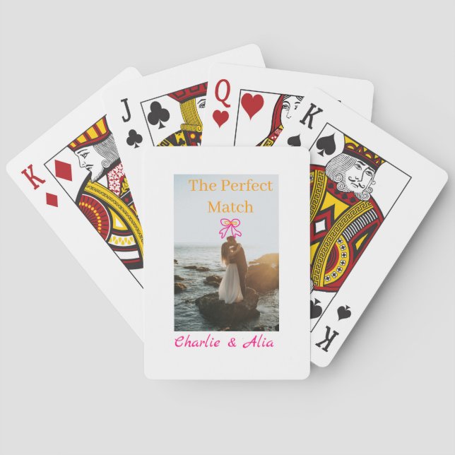 Den perfekta matchen bröllopspar foto retro rosa  casinokort (Baksidan)