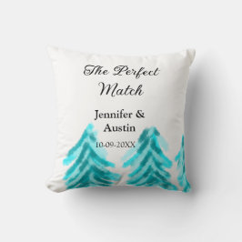 Den perfekta matchen vinter blå tall träd bröllop  kudde