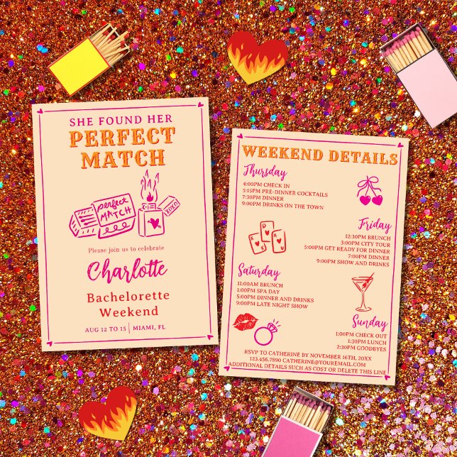 Den perfekta matchens Bachelorette-fest Itinerary Inbjudningar (Skapare uppladdad)