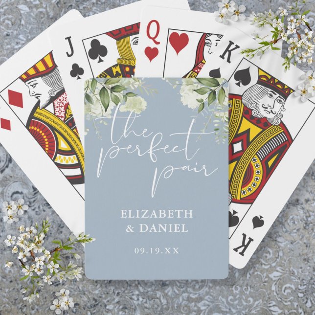 Den perfekta pargrönska dammig blå bröllopspresent casinokort (The Perfect Pair Greenery Dusty Blue Wedding Favor Poker Cards)