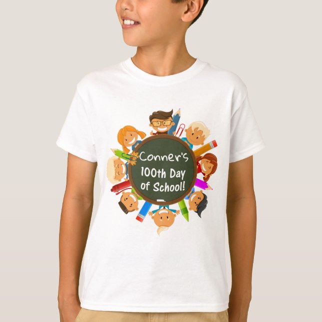Den personifierade 100. dagen av skolar den svart t shirt (Framsida)