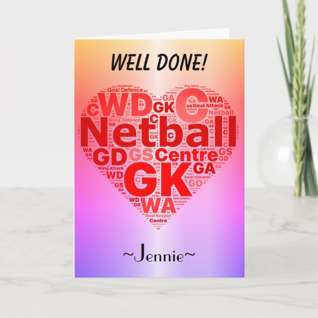 Den personifierade netballen placerar hjärtadesign kort (Framsida)