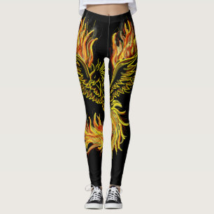 Den Phoenix resningen från flammar beklär damask Leggings