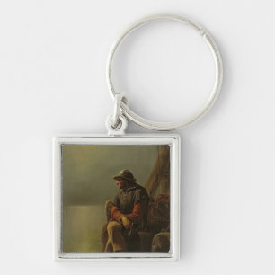 Den pilot- behållaklockan, 1851 fyrkantig silverfärgad nyckelring