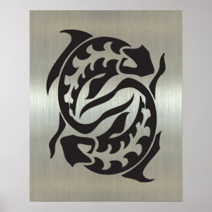 Den Pisces fisksilhouetten med metalliskt Poster