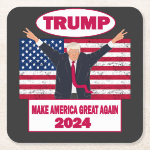 Den politiska utvecklingen 2024 Amerikanska Flagga Underlägg Papper Kvadrat