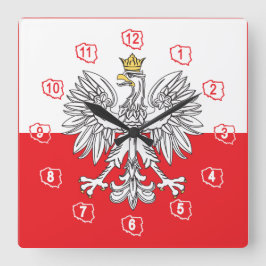 Den polska örnen med den guld- kronaflaggaväggen fyrkantig klocka