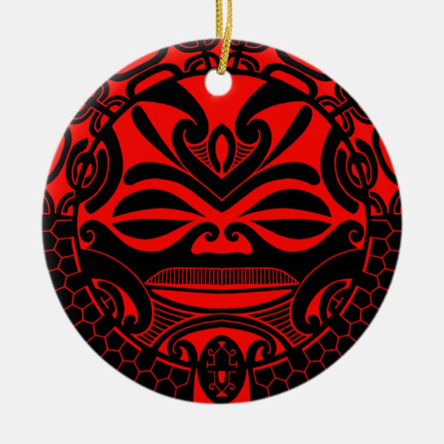 Den Polynesian tikien maskerar design Julgransprydnad Keramik (Framsidan)